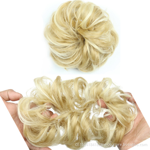 Women and Girls Curly Scrunchie Chignon Hair Bun With Rubber Band Synthetic Hair Ring Wrap On Messy Hair Bun Ponytails